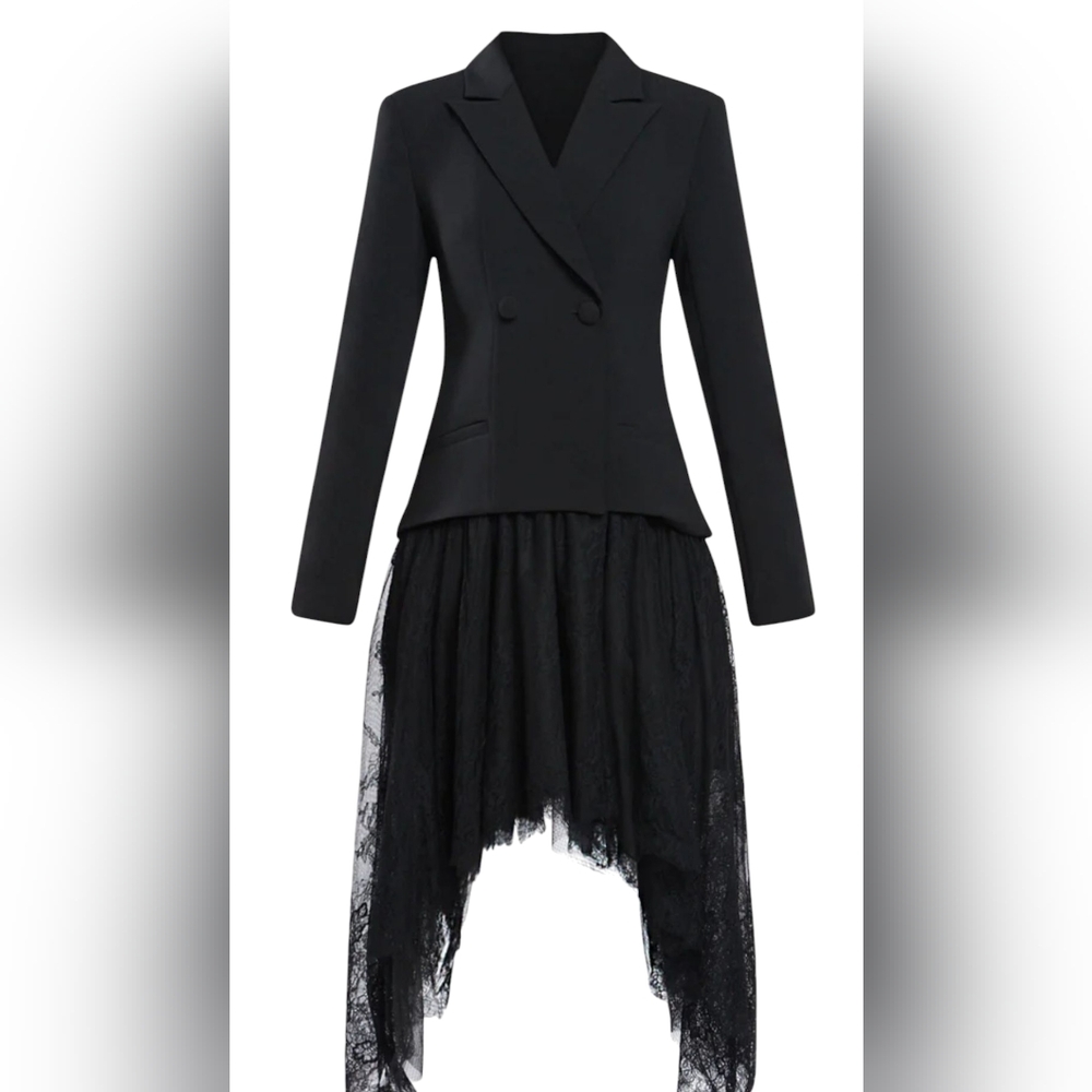 Zac Posen Black Asymmetrical Lace Dress